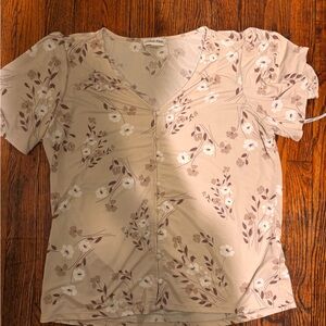 Calvin Klein White Ruched Short Sleeve Blouse